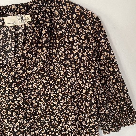 EVERLEIGH Floral Short Sleeve High/low Top In Black Khaki Ditsy, Size XL, NWT - Picture 3 of 7